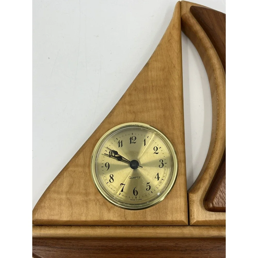 Handcrafted Wood Sailboat Clock Untested - Handmade Two Tone
